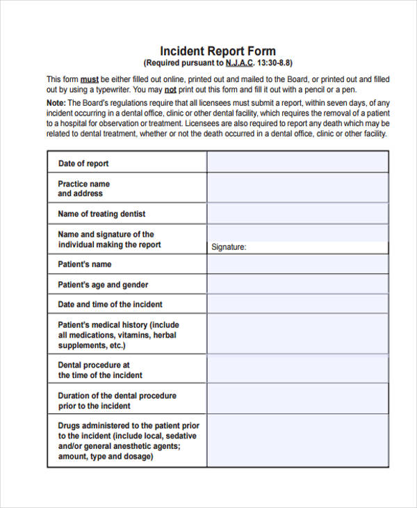 medical office patient incident report form