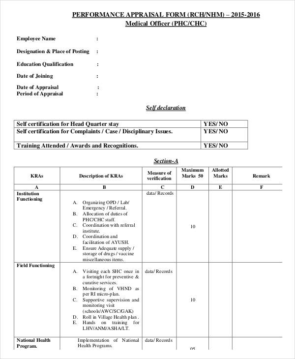 Free 8 Medical Appraisal Forms In Pdf Ms Word