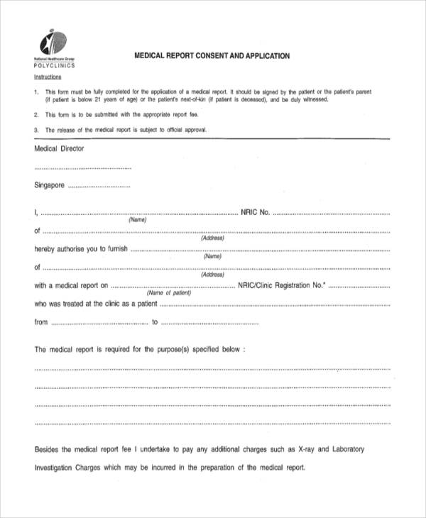 medical report consent application form