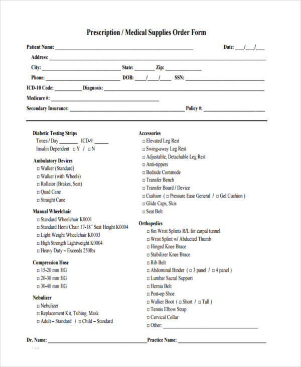 Free 11 Sample Medical Order Forms In Pdf Excel 6157