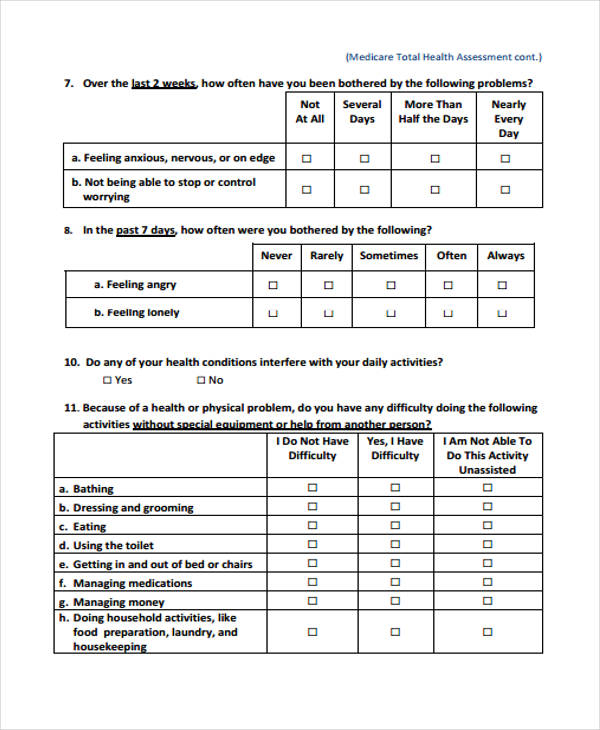 medicare health assessment questionnaire form2