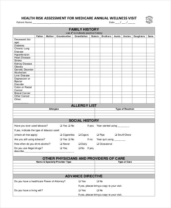 Free Sample Health Assessment Forms In Pdf Ms Word