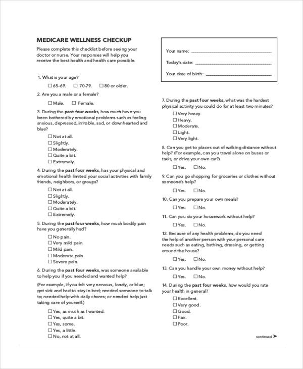 medicare wellness health assessment form