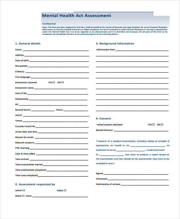 mental health act assessment form