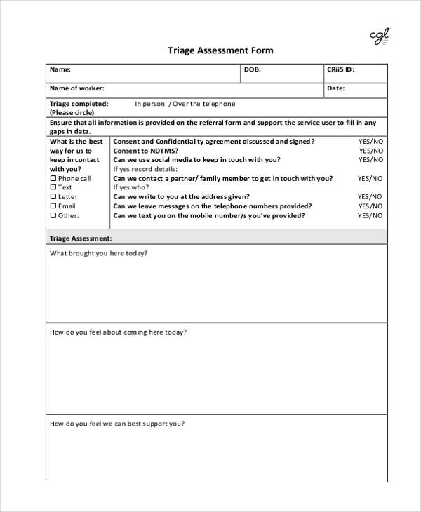 mental health triage assessment form