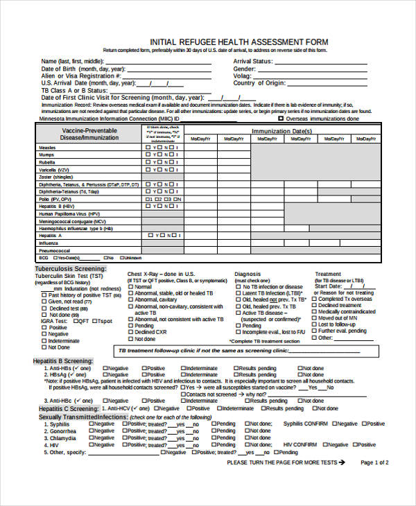 mental initial health assessment form