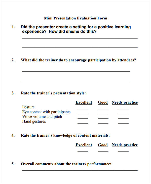 mini presentation evaluation