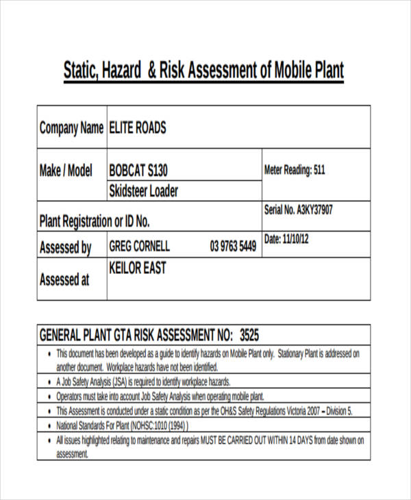 FREE 9+ Plant Risk Assessment Forms in PDF MS Word
