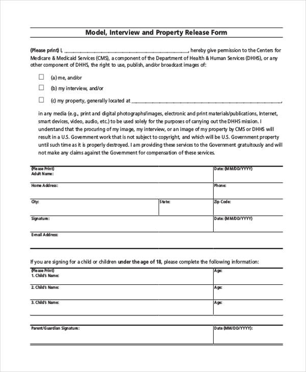 model interview property release form