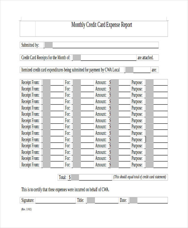 monthly credit card expense report form1
