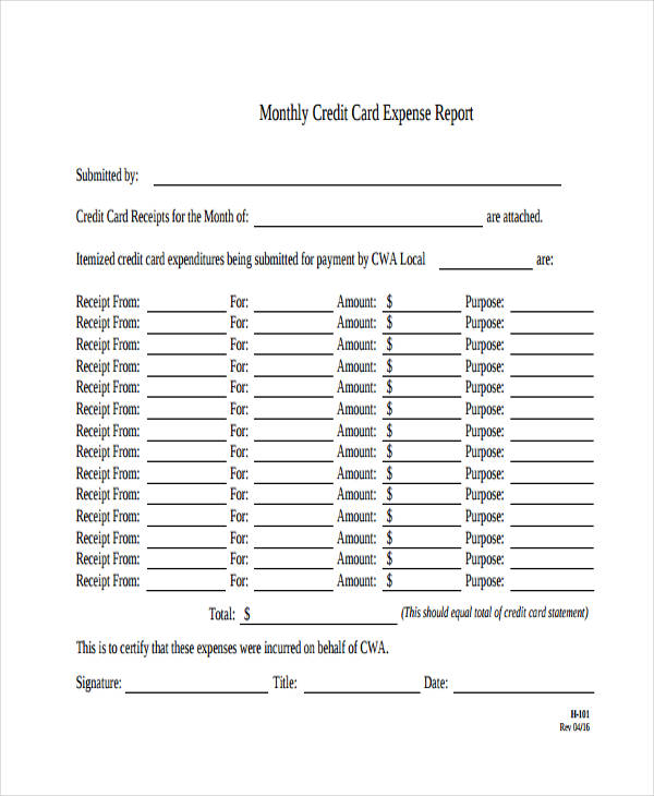 monthly credit card expense report