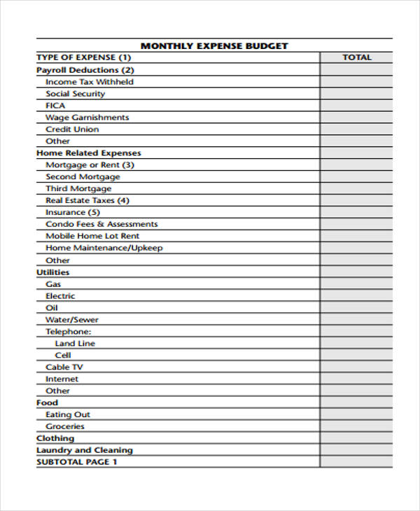 Free 11 Monthly Expense Forms In Pdf Ms Word 5172