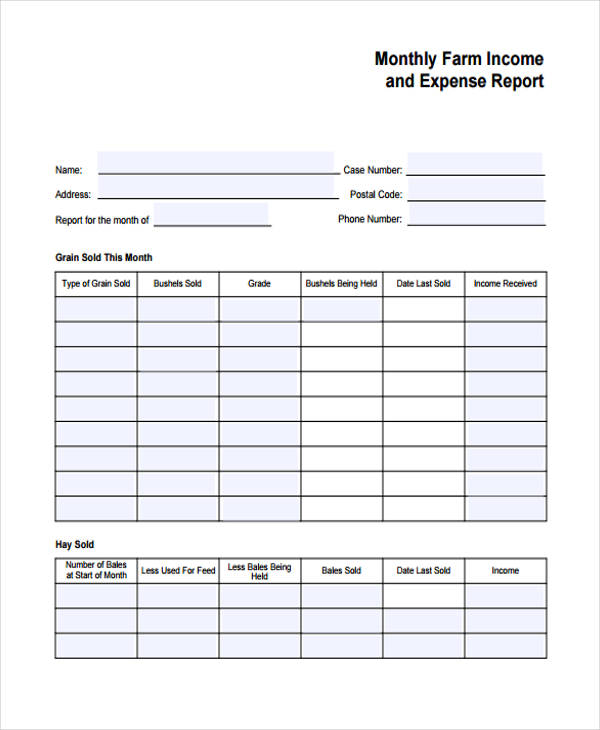 monthly farm income expense report form