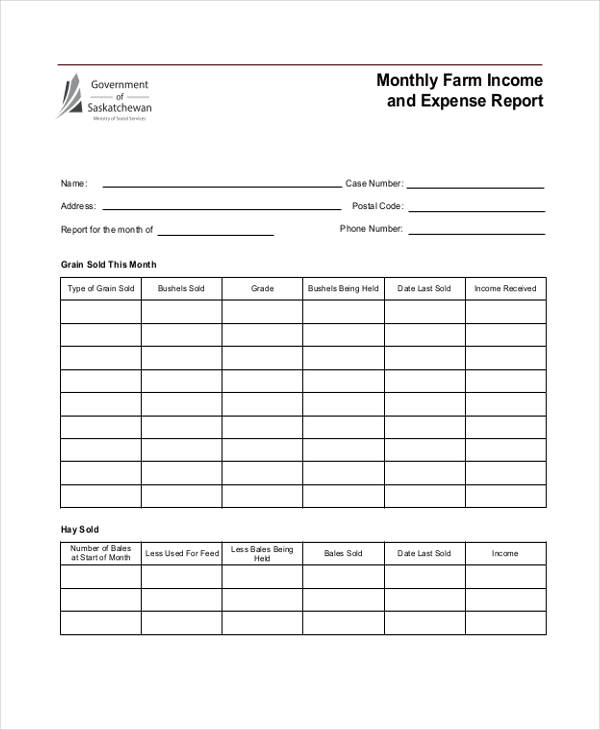 monthly farm income expense report