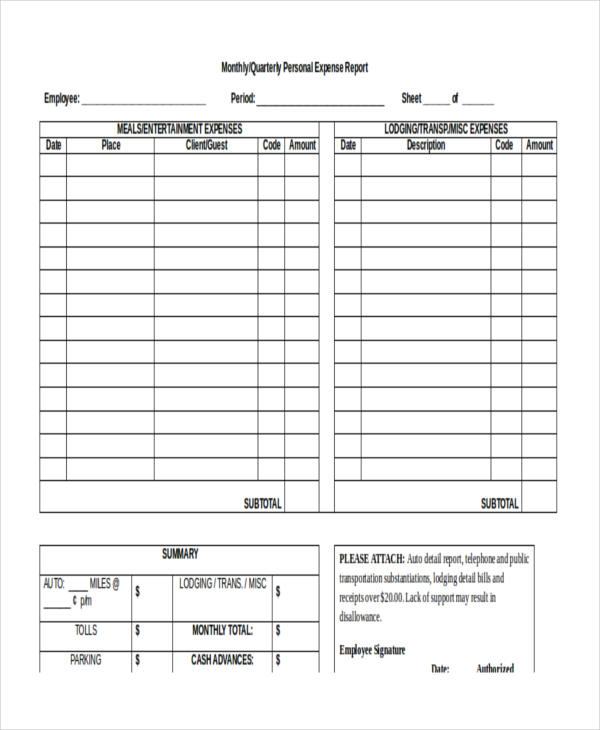 monthly personal expense report form4