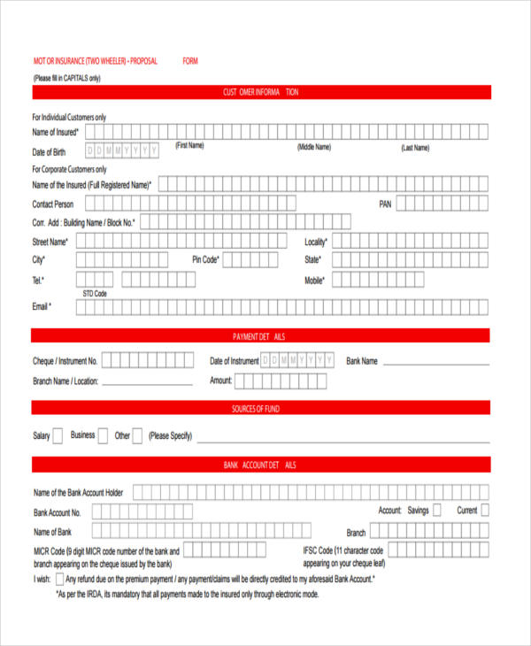 motor insurance form example