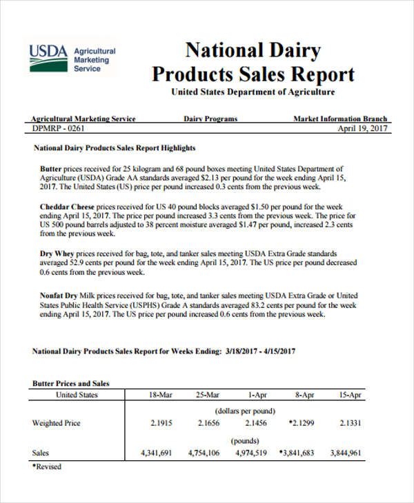 national dairy products sales report form