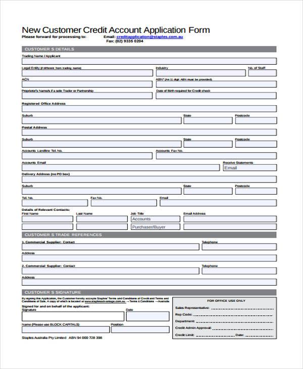 new customer credit account application form