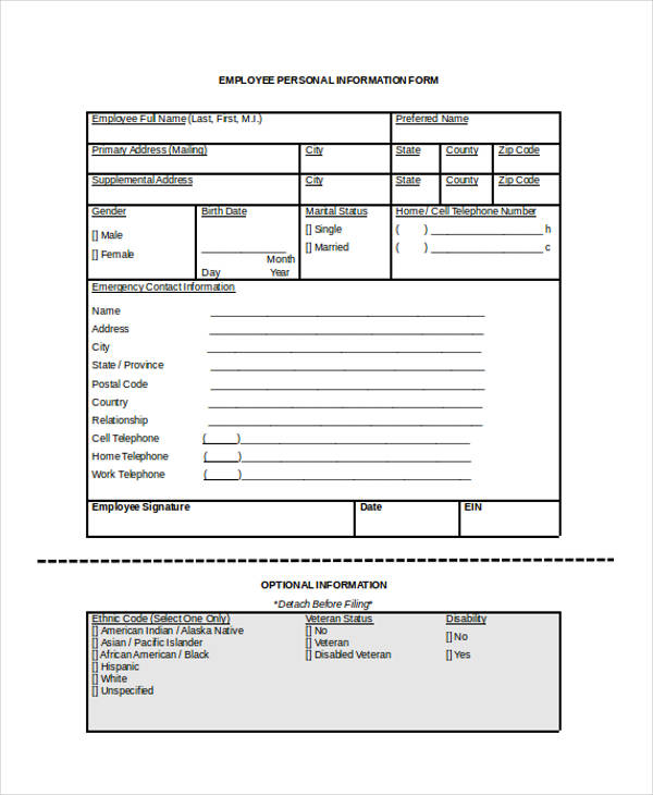 FREE 12+ Employee Personal Information Form Samples, PDF, MS Word ...