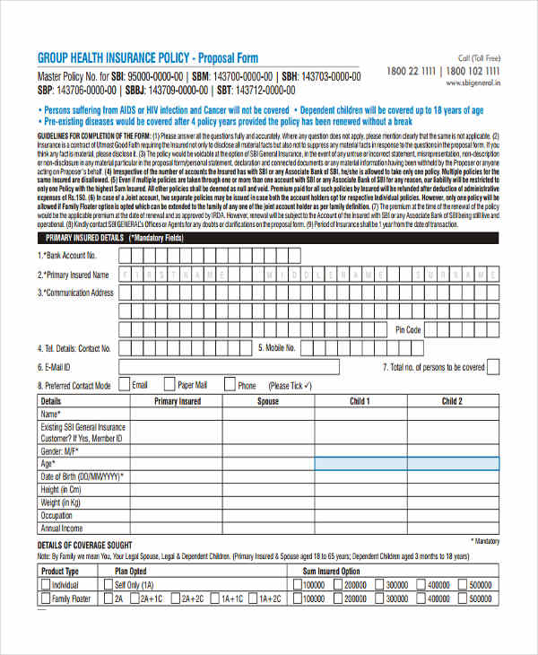 new group health proposal form