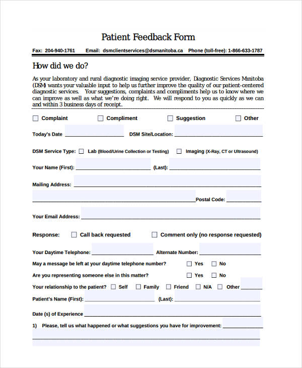 FREE 7+ Sample Patient Feedback Forms in MS Word PDF