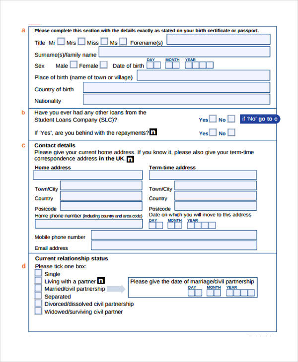 uk forms application example in Student 41 PDF Forms Application