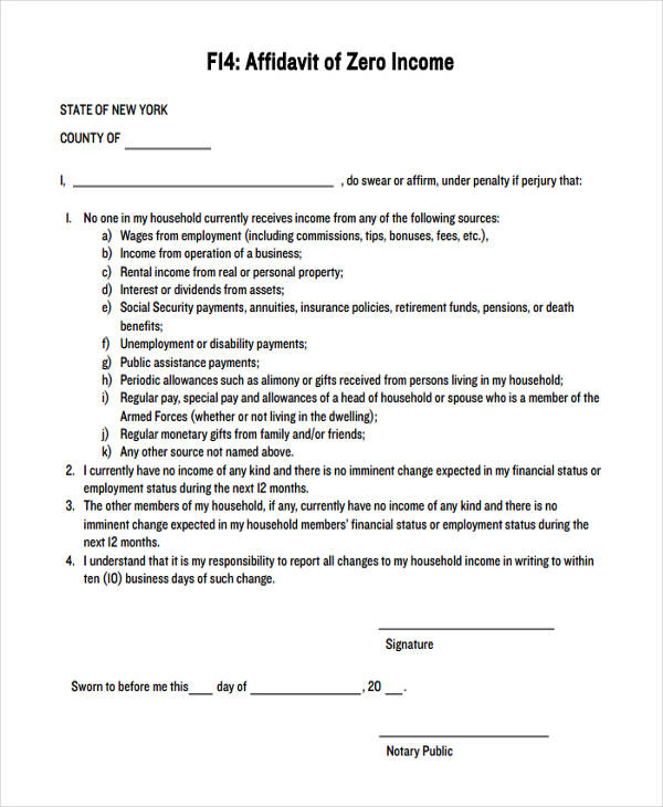 10 Income Affidavit Form Free Sample Example Format Download
