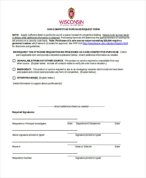 non competitive purchase requisition form