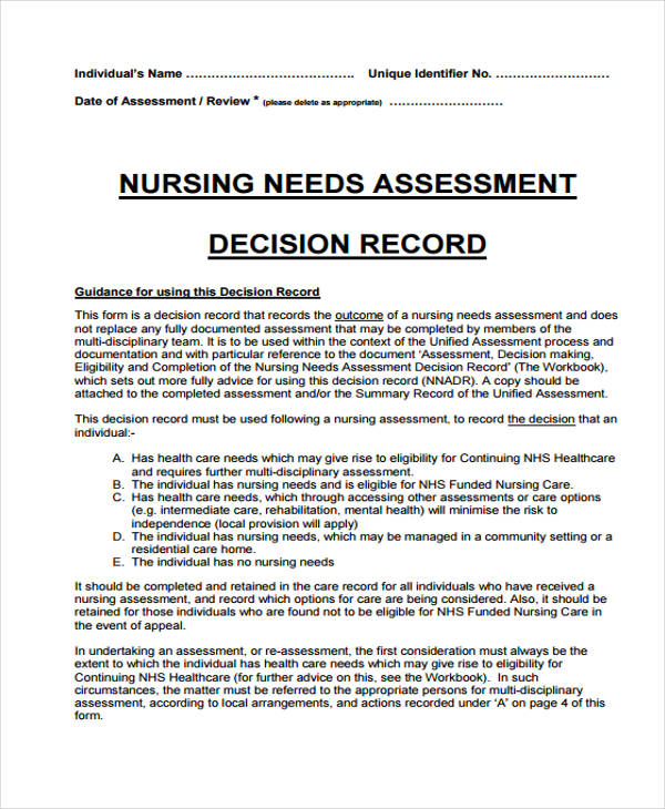 nursing assessment decision record form1