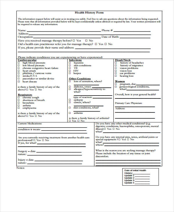 nursing health history assessment form