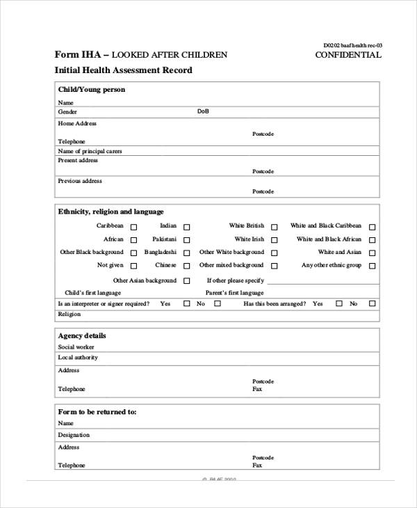 nursing initial health assessment form