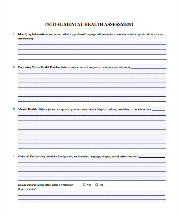 nursing mental health assessment form