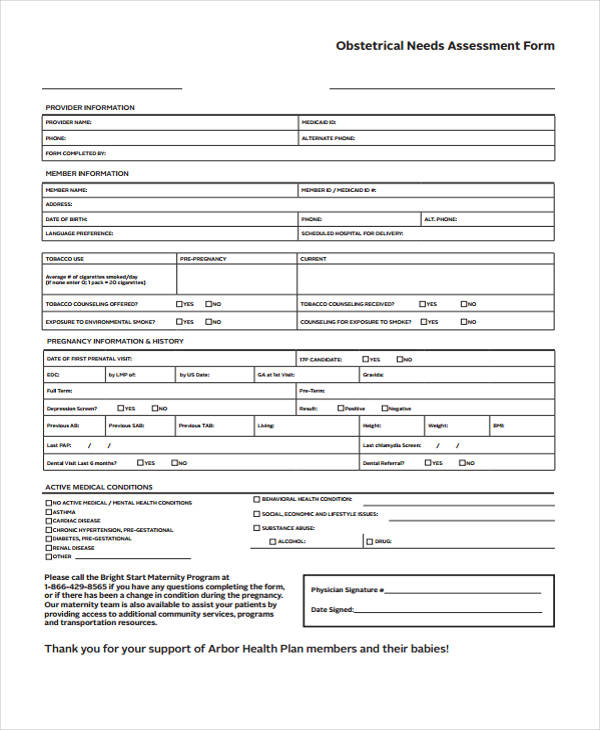 obstetrical needs assessment form in pdf