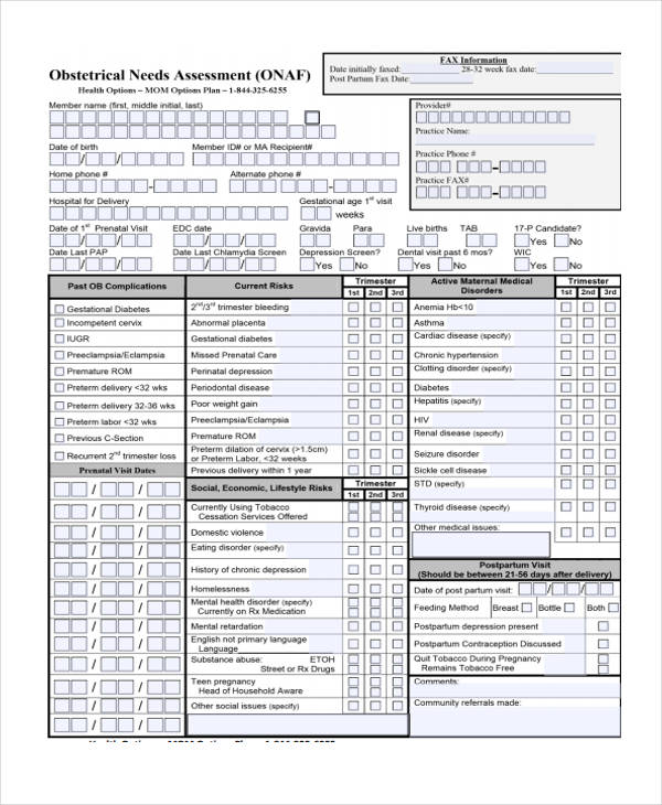 obstetrical needs emergency assessment form