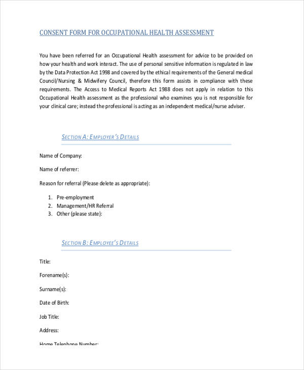 occupational health assessment consent form