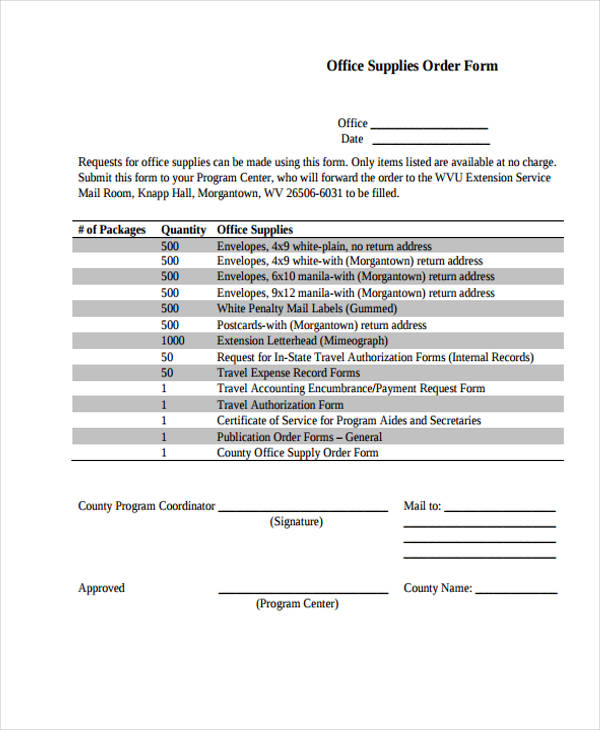 office service supply order form