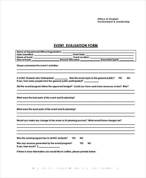 office student event evaluation form
