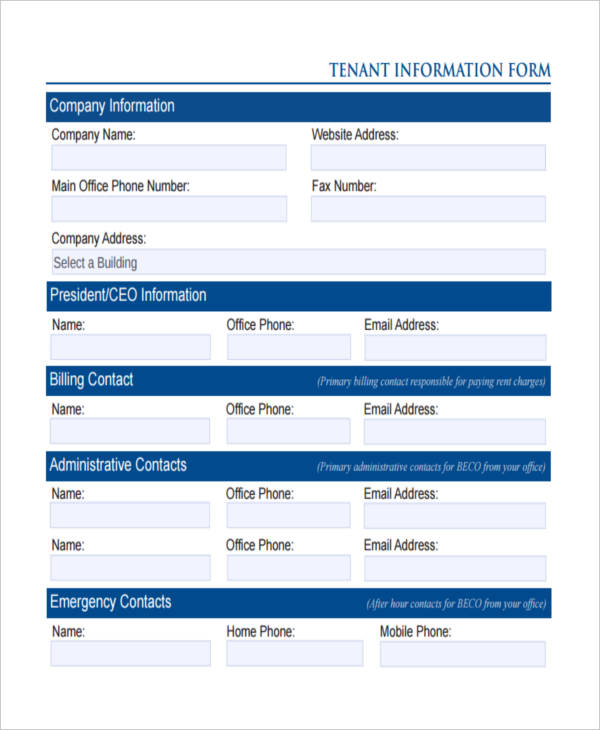 FREE 14+ Tenant Information Form Samples, PDF, MS Word, Google Docs, Excel