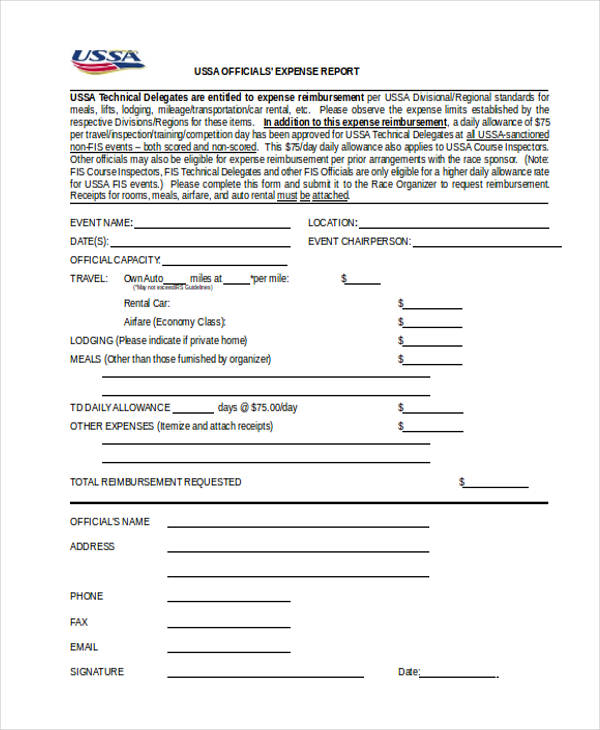 officials expense report form