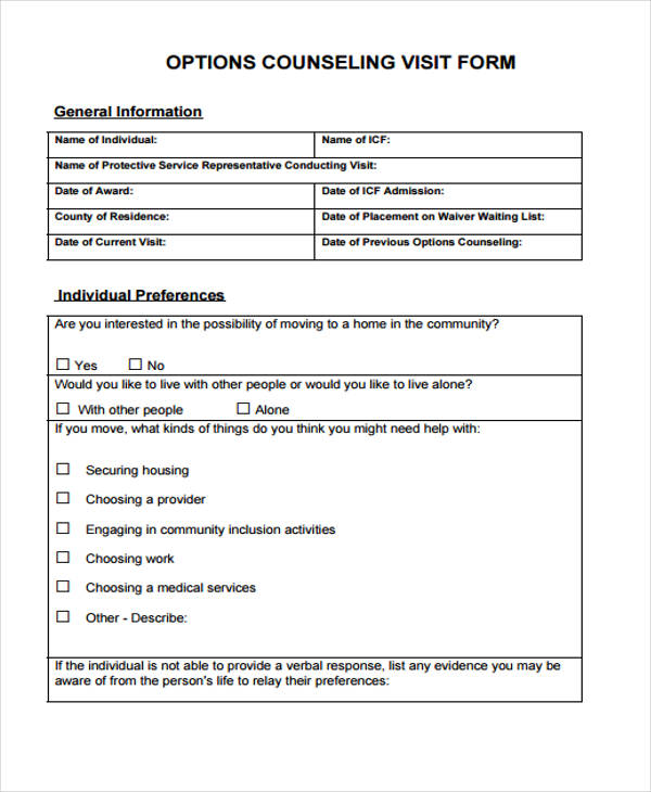 options counseling form