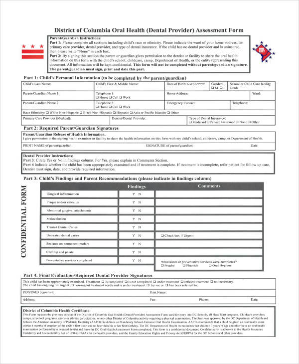oral health assessment review form