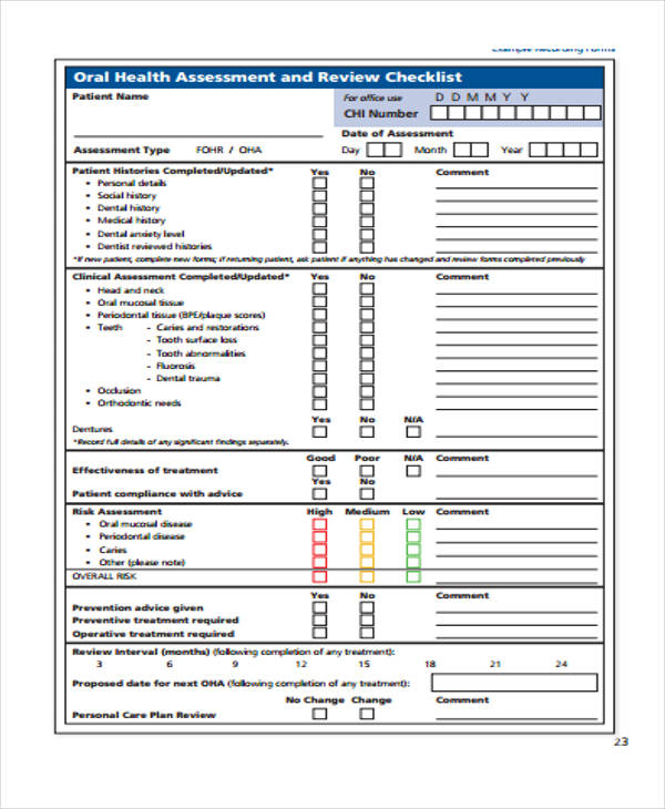 oral health assessment review form2