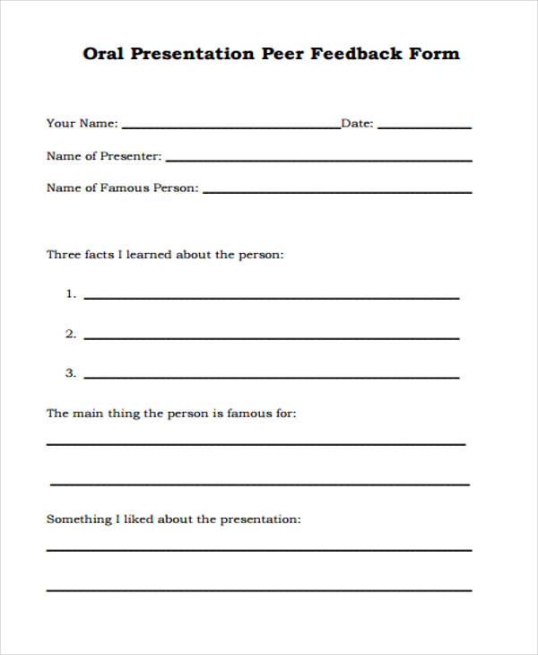 oral presentation peer feedback form