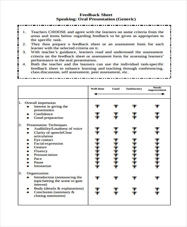 oral presentation student feedback form