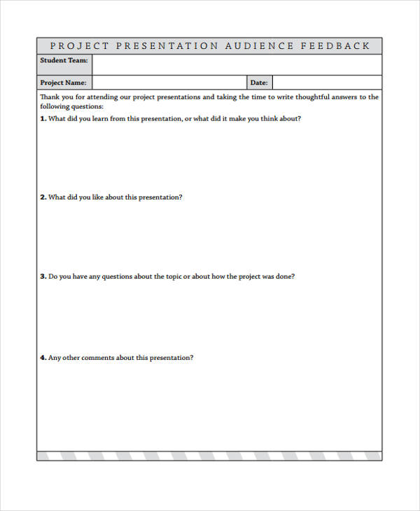 oral student presentation feedback form