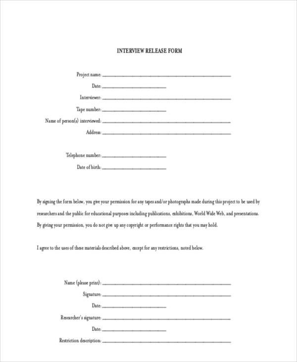 oral video interview release form