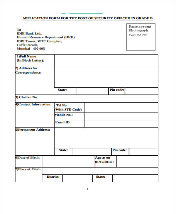 organisation security application form