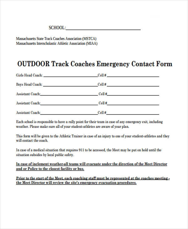 outdoor coach emergency contact form