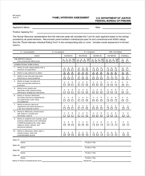 panel interview assessment sample