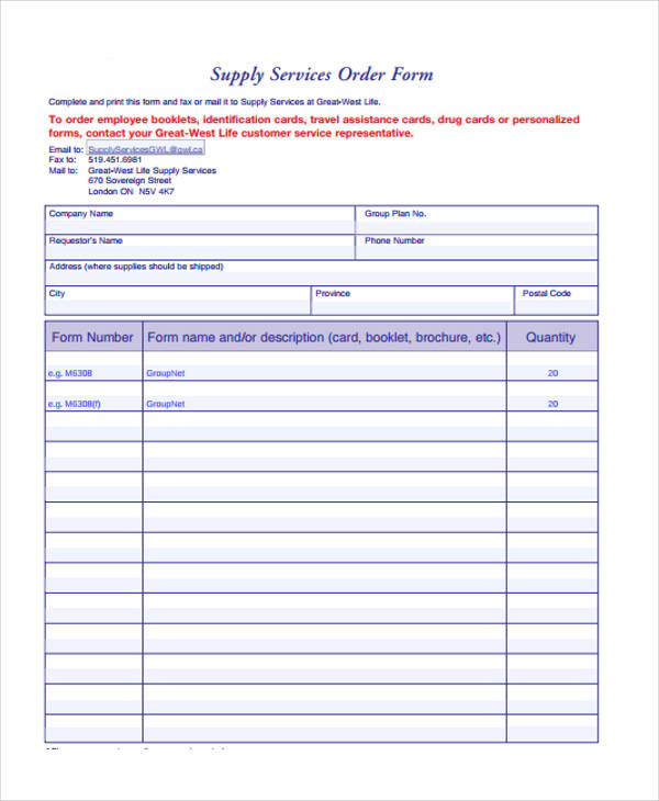 paper service supply order form